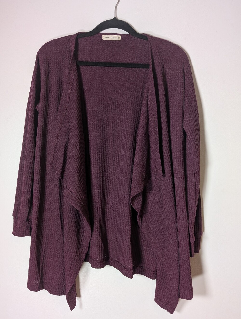 Everyday Open Front Cardigan Waffle Type Fabric - Plum By Sweet Lilac Size S